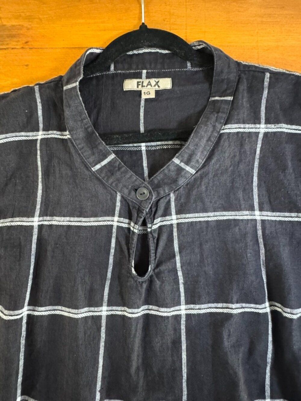 FLAX 100% Linen Windowpane Tunic Dress Charcoal Black 1G Made Lithuania - Picture 9 of 13